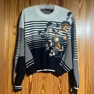 HIGH Made in ITALY 100% Virgin Wool Hand Painted Floral Striped Luxury Sweater